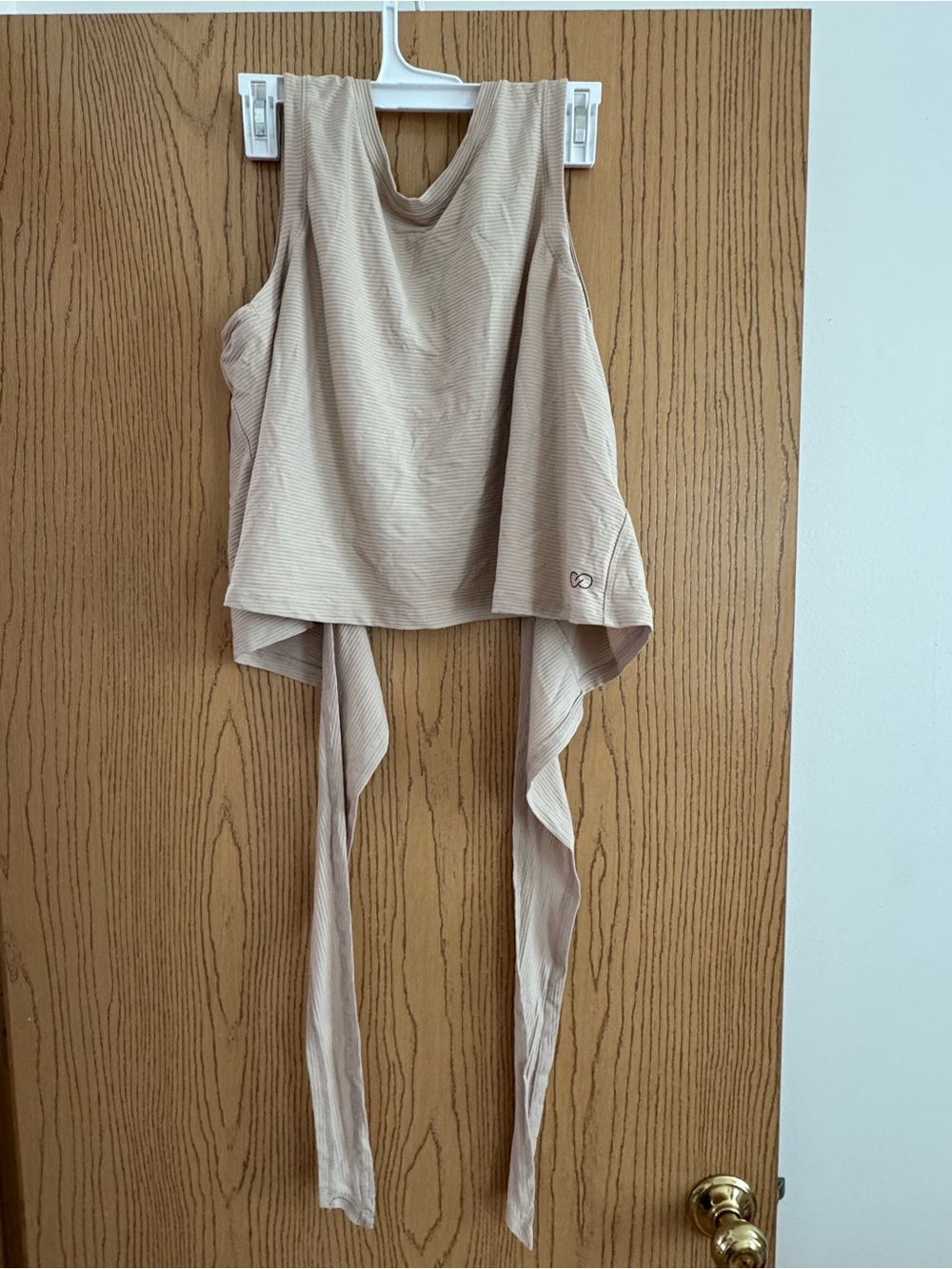 CALIA by Carrie Underwood Beige Tie-Back Ribbed Tank